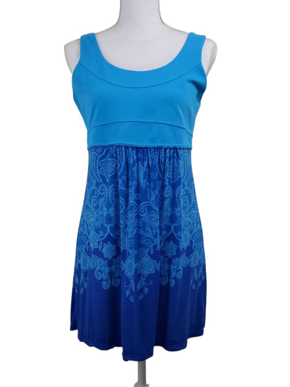 Athleta Women's Blue Top Paisley Skirt Summer Dress, Size LT (large tall)